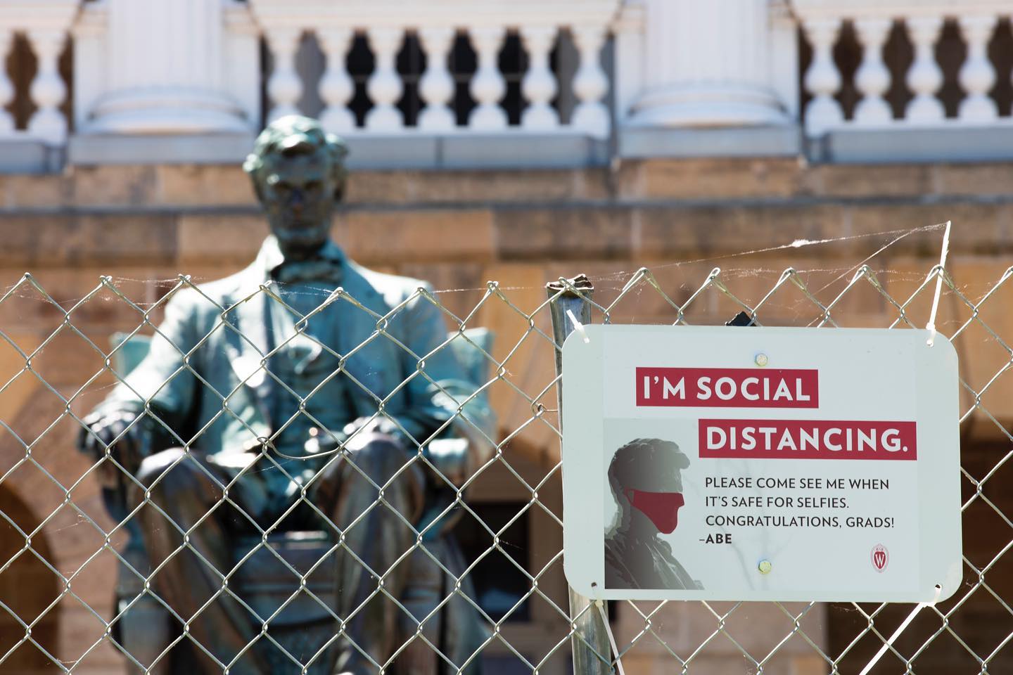 Hung out with Abe from a safe distance this weekend. Bascom Hill is under construction but I thought this was a clever way to promote safe social distancing at the same time on the UW’s part.
.
.
.
.
.
.
